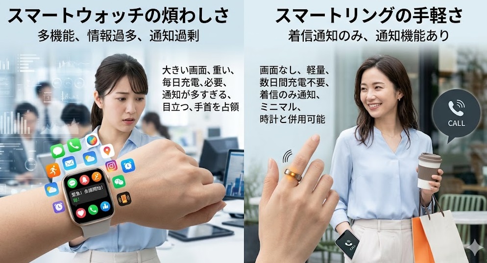 スマートウォッチの煩わしさとスマートリングの手軽さ比較