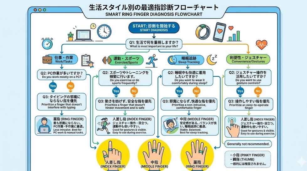 スマートリングのおすすめ指がわかる生活スタイル別診断表